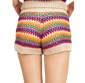Le Lis Regenbogen Häkel Strick Shorts Gr. Large gefüttert Boho Festival Retro Style - Bild 1 von 11