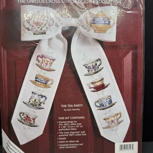 NOS Bow Ties Cross Stitch Door Deco The Tea Party Joan Marchie Cottage Core OPEN - Picture 1 of 5