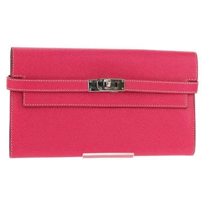 HERMES Kelly Cartera Larga Cuero Rosa Plata Auténtica 141187M Foto 1 de 4