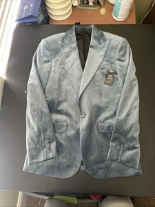 Men’s Express Suede Suit Jacket Sz 36 R Blue Single Button Closure Slim Fit - Picture 1 of 16