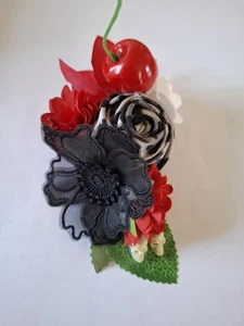 hair flower 50s Rockabilly Style Fashion Vintage Black Red Leopard Cherry Skulls - Picture 1 of 4