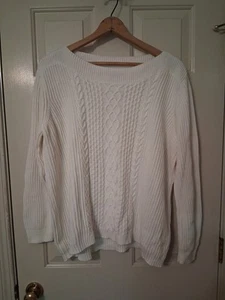 Tommy Hilfiger Womens XXL White Cotton Acrylic Cable Knit Boat Neck Sweater - Picture 1 of 5