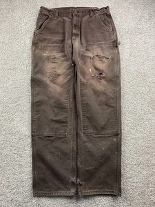 Vintage Carhartt Double Knee Pants Men's 34x31 Brown Faded Distressed Grunge Y2K - Picture 1 of 12