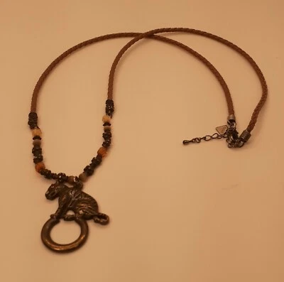 项链琥珀色和古董黄铜老虎编织皮革饼干李 16 — 第 1/4 张图片