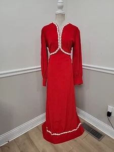 Vestido de Terciopelo Rojo Sin Marca Años 60 De Colección/Vestido Pionero de la Pradera/Estilo Bridgerton L? - Imagen 1 de 10