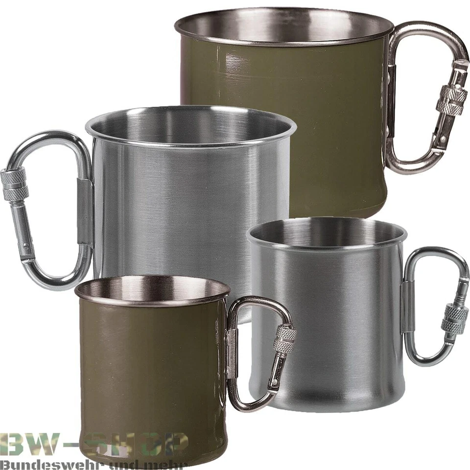 MILITÄR KARABINERBECHER STEEL 250ml 500ml ARMY TRINKBECHER OUTDOOR BECHER TASSE