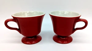 Vintage Hall Pottery Red Pedestal Mugs - Hard to Find - Lot of 2 - Picture 1 of 8