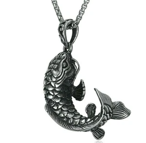 Fathers Day Stainless Steel Fisherman Fishing Carp Fish Pendant Chain Necklace - Picture 1 of 4