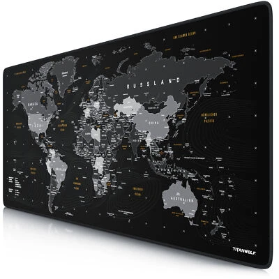 Titanwolf Gaming Mauspad XXL glattes Gewebe Speed Mousepad 900x400mm Weltkarte - Bild 1 von 4