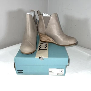 Women's TOMS 10015788 Kelsey Taupe Grey Wedge Heels Bootie Boots Size 8 - Picture 1 of 9
