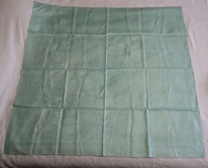 Vintage 41"x42" Mint Green Linen Table Cover Floral and Open Weave Design - Picture 1 of 3