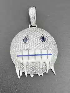Sterling Silver 925 CZ Charm Pendant Dripping Face Design 32.91x48mm Ice Emoji - Picture 1 of 5