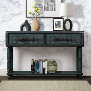 54" Console Table Imitation Crocodile Skin Sofa Table with Outlets & USB Ports - Picture 1 of 13