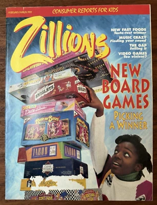 Vintage Feb/Mar 1991 Zillions Magazine Board Games Fast Food Kid Consumer Report Foto 1 de 4