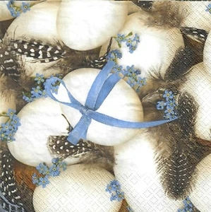 4 x Single Paper Napkins Decoupage Craft Table Easter Eggs Blue Flowers 70 - Picture 1 of 2