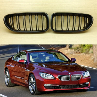 BMW M6 F06 F12 F13 650i 640i M Type MATTE BLACK Kidney Hood Grilles 2012-17 - Image 1 of 4
