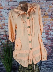 Long BLUSE Jacke Tunika Midi 100 Leinen Lagenlook Alinie ITALY orange M 40 42 - Bild 1 von 6