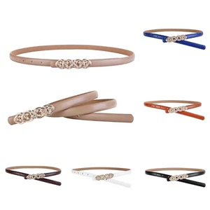 Nuova cintura donna moda skinny pelle di mucca oro tinta unita placca fibbia cintura - Foto 1 di 19