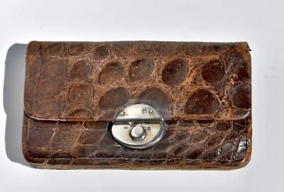 1923 Crocodile Skin Leather and Sterling Silver Purse/Wallet - Fits Modern Cards - image 1 of 4