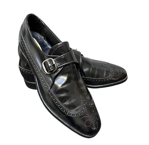Vtg Bostonian Shoes Mens 9 D Black Leather Mansfields Wingtip Monk Strap Oxfords - Picture 1 of 14