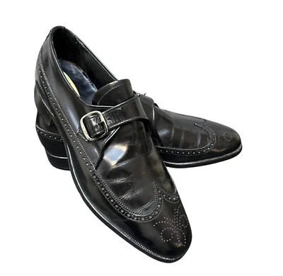 Vtg Bostonian Shoes Mens 9 D Black Leather Mansfields Wingtip Monk Strap Oxfords - Image 1 of 4