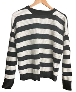 LOVE TREE Medium Womens Striped Black White Crew Neck Sweater Soft - Picture 1 of 9