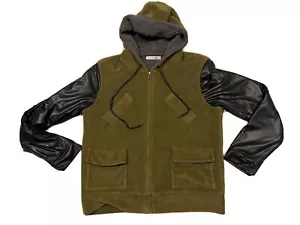 Lacoste hybrid zip jacket hoodie size 40 ladies army green black sleeve - Picture 1 of 11