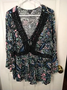 Camicetta donna Torrid 2 babydoll garza uncinetto stringata boho chic - Foto 1 di 9