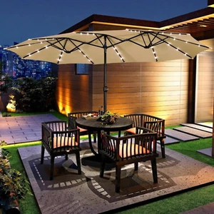 15ft Patio Umbrella LED Solar Lights, Double Sided Stand Base Outdoor Garden - Picture 1 of 8