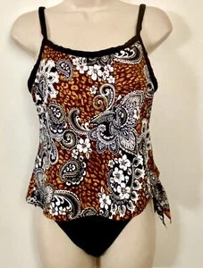 Maxine Black Bathing Suit with Bl/ Br/Wh Paisley Top W-10 New Without Tags - Picture 1 of 4