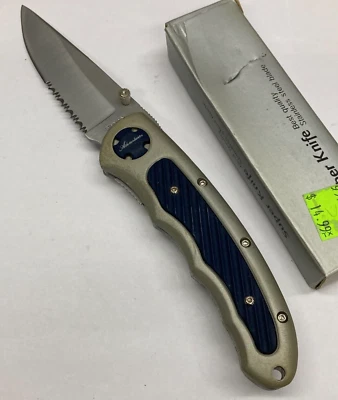 Blue Adventurer Folding Pocket Knife w/Combo Bld and Clip C-985SBL Discounted - Image 1 of 4