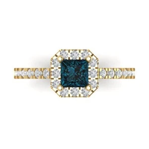 14K Yellow Gold Halo Vintage Engagement Ring, 0.89 ctw Natural London Blue Topaz - Picture 1 of 11