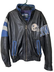 Vintage 90s Large Genuine Leather Dallas Cowboys Starter Jacket Vertical Split - Picture 1 of 20