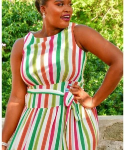 Maison Tara Women Sleeveless Fit & Flare Multicolor Striped Dress Sz 8 NWT - Picture 1 of 12