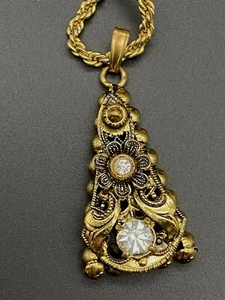 Vintage 22ct Gold Plated Rhinestone Diamante Pendant Necklace Chain - Picture 1 of 5