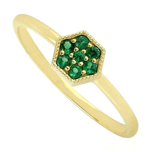 Elegant Tsavorite Ring 14K Gold Hexagon Cluster Sparkling Green Gift For Women - Picture 1 of 7