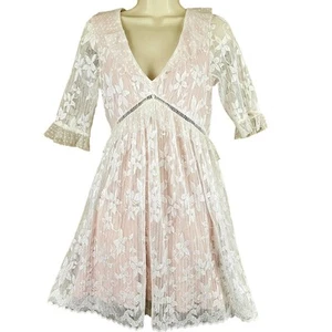 Topshop Lace Mini Dress Boho Cottagecore Bridal Guest White Pink NWT Size 6 - Picture 1 of 14