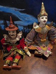 Vintage Thai or Burmese Pair of marionette string puppets Beautiful Condition  - Picture 1 of 9