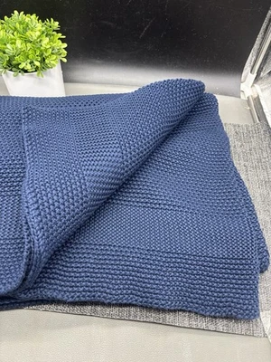 Ralph Lauren Pursell Navy Blue Weave Blanket/Throw 54” X 72” New - Image 1 of 4