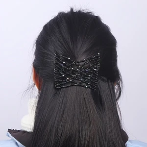 Hair Combs 4pcs Elastic Beaded Magic Stainless Steel Traceless Double Comb Clips - Picture 1 of 9