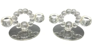 Pair of Clear Vintage Candlewick Imperial Glass Double Candlesticks Art Deco - Picture 1 of 6