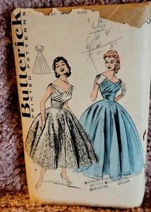 50er Vintage Butterick Muster 6810 Gr. 12 Kleid Ballerina & Abendlänge ungeschnitten - Bild 1 von 7
