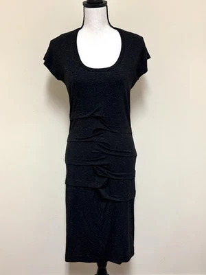 NICOLE MILLER ARTELIER Black Gold Sparkles Ruched Bodycon Dress Stretch Size L - Image 1 of 4
