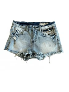 LOVE CULTURE Light Wash Denim Cut Off Jean Shorts W/Spikes Waist: 27”  Sz Small - Picture 1 of 9