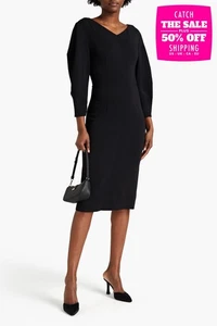 RRP€1120 ALBERTA FERRETTI Sheath Dress IT40 US4 UK8 S Black V-Neck Made in Italy - Picture 1 of 6