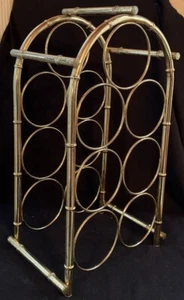Vintage 1970's Bamboo Look Brass Finish Metal Wine Rack for 7 Bottles, 18" High - Bild 1 von 11