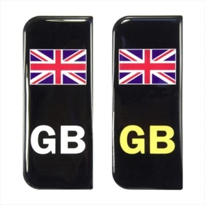2x 108x44 mm Black GB Union Jack Flag Car Number Plate Gel Domed Stickers Badge - Imagen 1 de 2