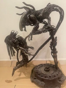 Metal Art Alien VS Predator Inspired Recycled Metal Sculpture Super Rare ! Used - Picture 1 of 17