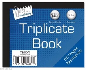 Triplicate Receipt Book Numbered Pages 1-50 With 2 Sheets Carbon Paper Reciept - Picture 1 of 1