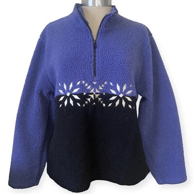 Chaqueta Pullover Vintage Sherpa Polar Copo de Nieve Púrpura Negra Cuarto Cremallera Talla XL Foto 1 de 4
